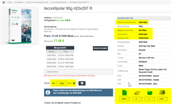 Webshop der OVOL Deutschland Gruppe - Mindestmengen und Verpackungsinhalte